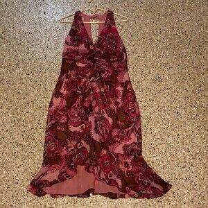 Kay Unger Vintage Pink floral silk and wool blend ruffle dress